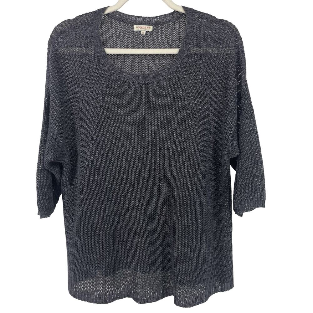 Demylee Size XS Open Knit Linen Sweater Top Soft Black‎ Boxy Lightweight Preppy